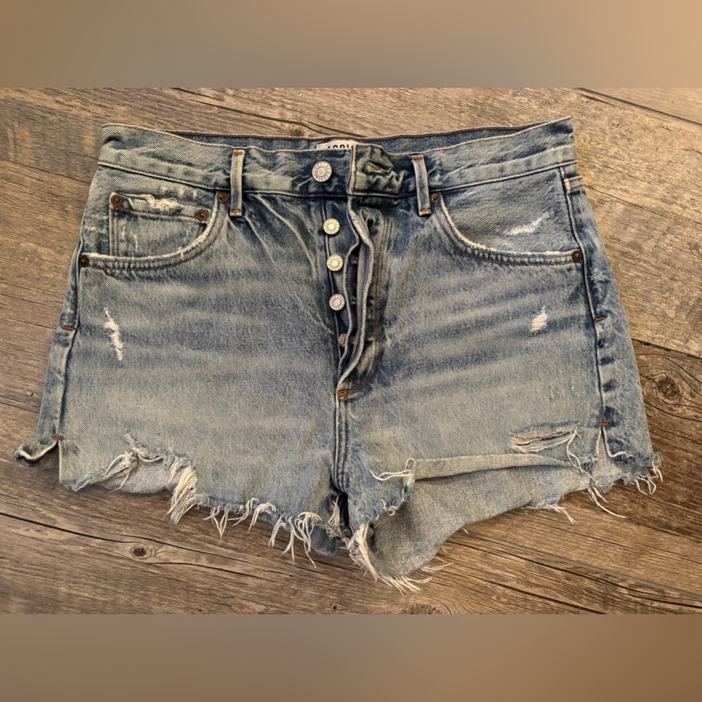 Agolde Distressed Blue Jean Shorts